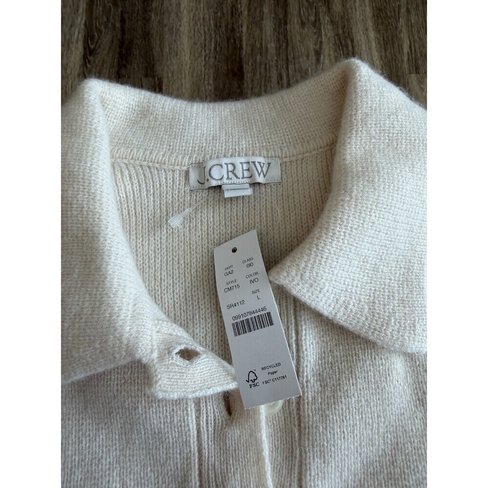 J Crew NWT Milano Stitch Cinched Waist Cardigan in Ivory Size Large 100% Wool - Picture 4 of 8